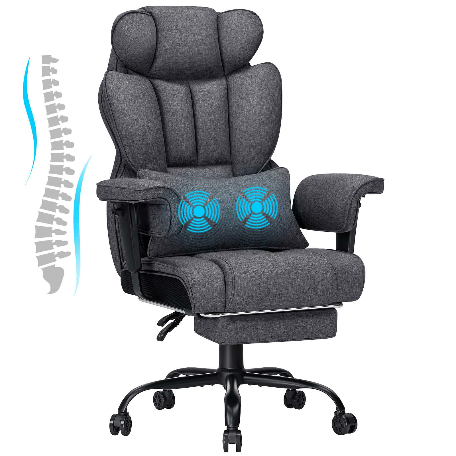 Wildon Home Temar Linen Executive Chair with 2 Vibrations Big and Tall Office Chair with Footrest 450LBS Reviews Wayfair